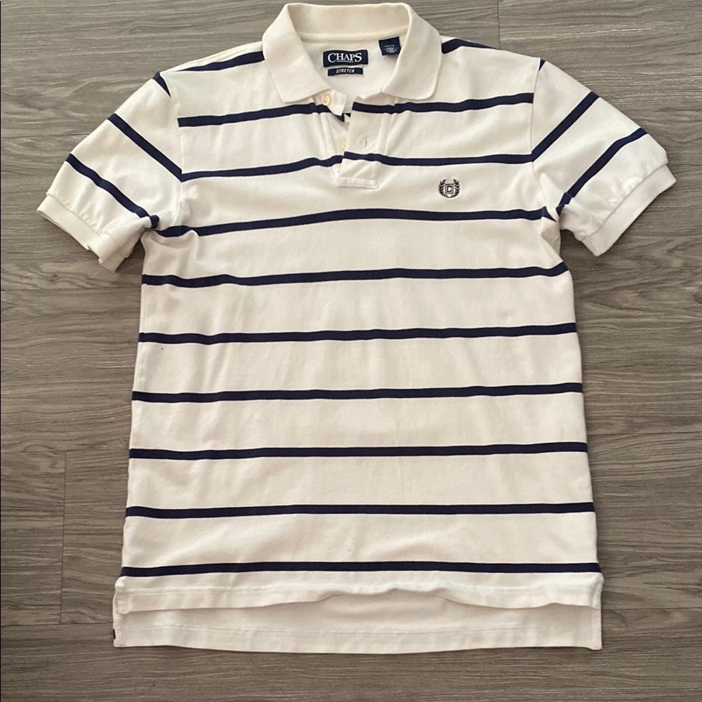 Chaps White and Navy Striped Polo Shirt